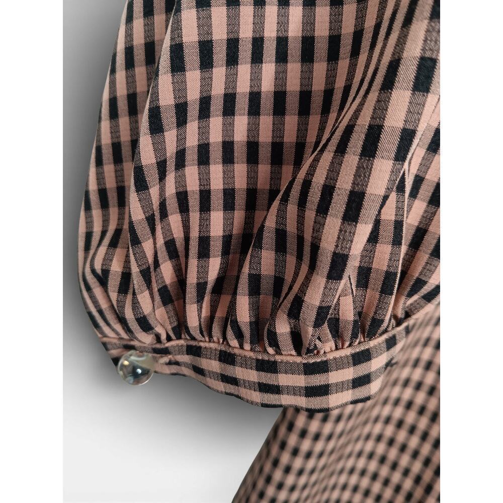 Capulet Brown Black Gingham Puff Sleeve Square Neck Puff Sleeve Dress Size M - Picture 8 of 14